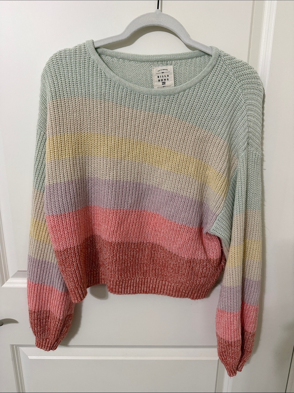 Billabong Pastel Multicolor Striped Knit Crewneck Sweater